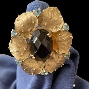 Gold clad ring with Florentine finish and genuine stones SZ 8